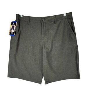 Hang Ten Hybrid Board Short 36 Men Gray Stripe Flat Front Swim Golf 11" NEW